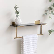 Black Gold Glass Wall Shelf With Towel Rail
