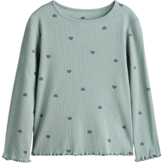 116/122 - Piger T-shirts H&M Pige Langærmet Top I Jersey - Grøn/Hjerter