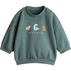 H&M Overdele H&M Baby Dinosaur Sweatshirt Med Tryk - Mørk Turkis