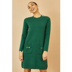 Green - Shirt Dresses Yumi Knitted Tunic Dress With Gold Hardware Details - Green
