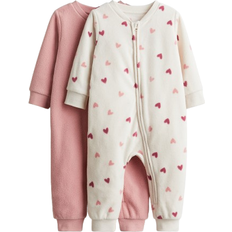Dragkedja Pyjamasar Barnkläder H&M Baby Pyjamasoverall Fleece Med Dragkedja - Rosa/Hjärtan