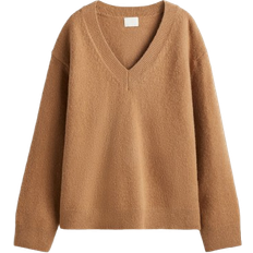 H&M Oversized Stickad Tröja Med V-ringning - Mörkbeige