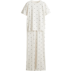 H&M Dame Hjerter Natsæt I Jersey - Creme/Sort
