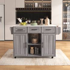 Grey Kitchen Islands Brayden Studio Wood Kitchen Island With White Marble Top - Grey