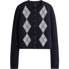 H&M Jacquard Knit Cardigan - Navy Blue/Argyle Pattern