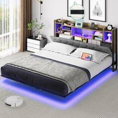 LED with Headboard USB Ports & Charging Outlets Grey