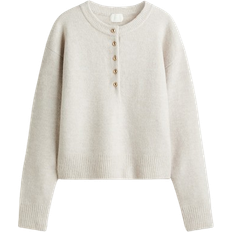 H&M Sweater with Short Button Placket - Light Beige Melange