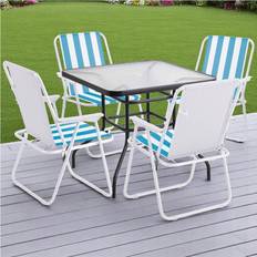 Folding dining table and chairs Garden Square Glass Table Folding Chairs 70 cm Patio Dining Set