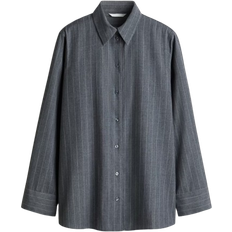 H&M Long Shirt - Dark Grey/Pinstriped