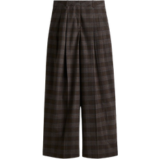 H&M Wide Tailored Trousers - Dark Brown/Checked