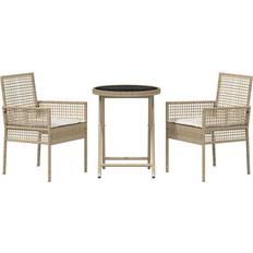 Garden 3 Pcs Beige Poly Rattan 75cm H x 60cm W x 60cm D