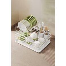 White Dish Drainers Living and Home 2-Tier Metal Rack Dish Drainer