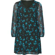 Yours Floral Mesh Sleeve Mini Dress - Black