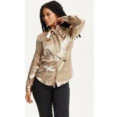 Gold Blouses Liquorish Gold Satin Bow Blouse