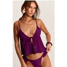 Purple Tankinis PrettyLittleThing Plum Frill Tie Front Tankini Top - Purple