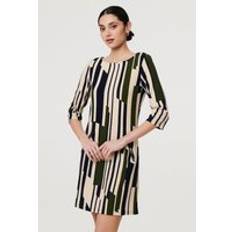 Boat Neck - Short Dresses Izabel London Printed Stripe Texture Short Shift Dress - Nude