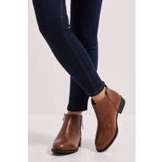 Womens Wide Fit Maddy Side Zip Flat Ankle Boots - Dark Tan