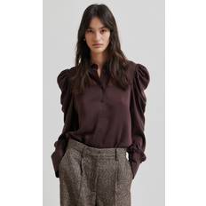 Bruna Blusar Second Female Fria Frill Blouse Dam Långärmade Blusar - Blus Mörkbrun