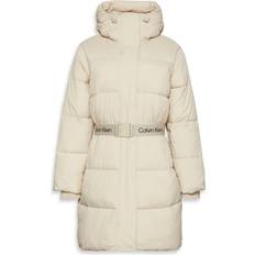 Brun - Nylon Frakker Calvin Klein Logo Belt Hooded Puffer Coat - Brown