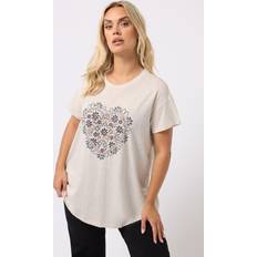 Beige - Women T-shirts Yours Floral Heart Embroidered T-Shirt - Cream