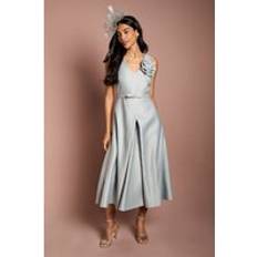 Silver Dresses Coast Structured Satin 3D Corsage Midi Dress - Silver