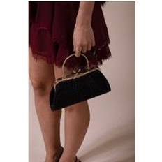 Polyester Clutches SVNX Womens Glitter Metallic Fibre Clutch Bag Black