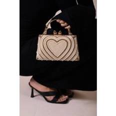Polyester Clutches SVNX Heart Pearl Clutch Bag Gold Metallics