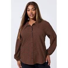 Brown - Women Shirts Yours Curve Brown Check Print Textured Shirt - Brown