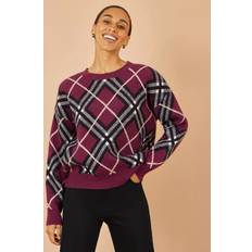 Checkered Jumpers Yumi Burgundy Argyle Check Relaxed Jumper