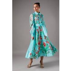 Coast Boarder Print Organza Shirt Dress - Green