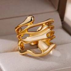 Adjustable Size Rings The Colourful Aura Abstract Fluid Wrap Wide Adjustable Band Gold Silver Ring