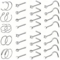 Unisex Piercings Shein 34pcs Stainless Steel Nose Stud Hoop Set