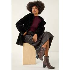 Black - Wool Coats Roman Faux Fur Longline Coat - Black