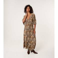 3/4 Sleeves - Midi Dresses Blue Vanilla Women's Dark Khaki V-Neck Paisley Print Midi Dress -
