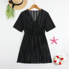 Black Swimsuit Cover-Ups & Sarong Wraps Shein Teen Girl Beach Dress Cover Up Sheer Mesh Fabric - Swimwear