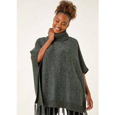 Polyester Capes & Ponchos Roman Tassle Trim Knit Poncho - Dark Green