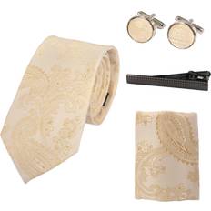 Flugor Paul Andrew Paisley Neck Tie Pocket Square Cuff Links - Cream