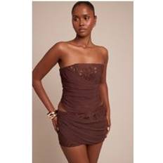 PrettyLittleThing Floral Lace Drape Detail Corset - Brown