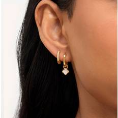 Gold - Hoops Earrings Abbott Fine Mini Pearl Clover Crystal Huggie Earring Set - Gold