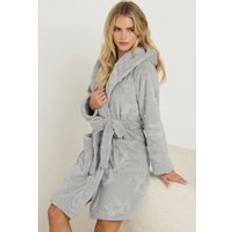 Grey - Women Sleepwear PixieGirl Petite Star Embossed Short Robe - Grey