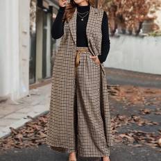 Checkered - Women Suits Shein Curvy Plus Size Women's Autumn Winter Suit - Wit
