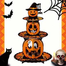Shein Halloween Pumpkin 3-Tier Cupcake Stand Spooky Dessert Tower For Trick Or Treat Parties