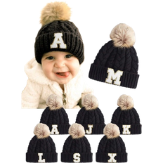 Shein Baby Letter Knitted Hat Soft Warm Comfortable Autumn Winter Black