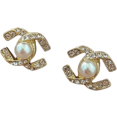Shein 2pcs Fashionable Luxury Encrusted Criss Cross Pearl Stud Earrings