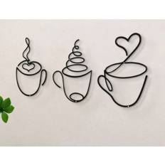 [Luxury Iron Art Wall Hanging Art] 1pc/3pcs Modern Black Metal Coffee Cup Wall Hanging Art Black