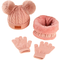 24-36M Accessories Shein Kids Winter Knitted Hat Scarf And Gloves Set Unisex Warm Accessory Set 3pcs Coral Pink