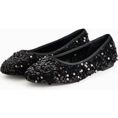 Black Sequin Embellished Ballet Flats