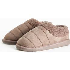 Quilted Borg Lined Platform Mule Slippers - Brown
