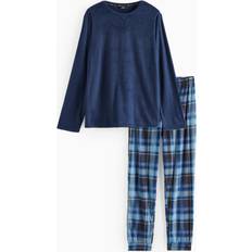 Checkered - Men Sleepwear Tu Navy Check Print Fleece Pyjamas - Navy