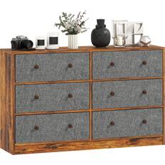 Furniture Homcom 6 Grey Rustic Brown Drawers Chest of Drawer